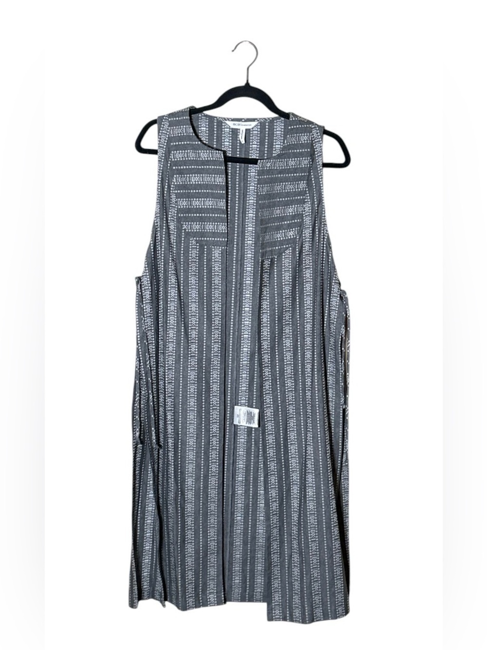BCBGeneration Stripe Open Longline Gray and White Vest,Size S